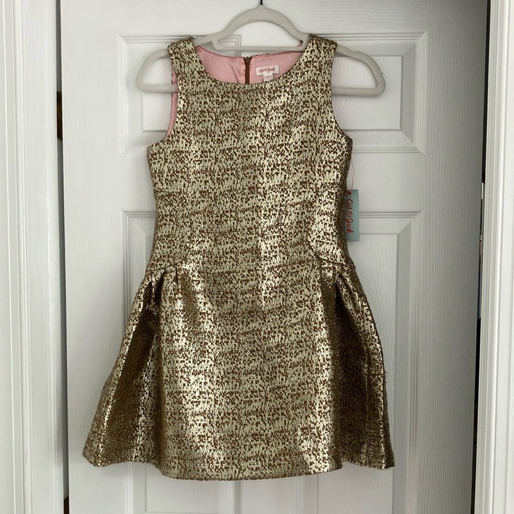 Cat & Jack Gold Pleated A-line Kids Dress Wedding Guest